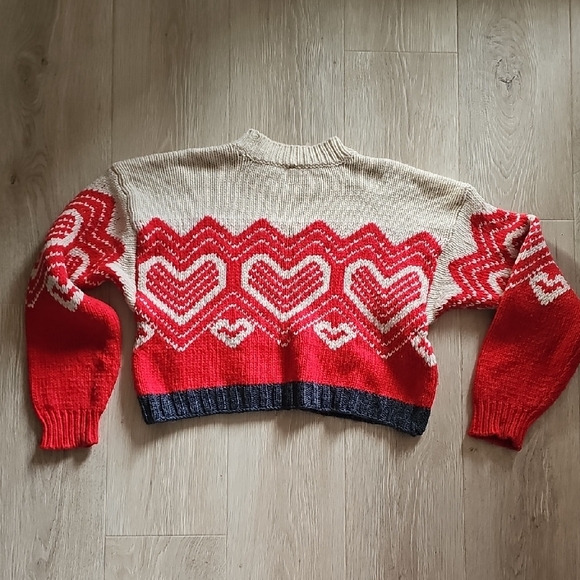 Free People Red and Cream Heart Sweater - Picture 4 of 5